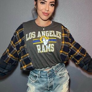Los Angeles Rams Graphic Tee with Plaid Sleeves